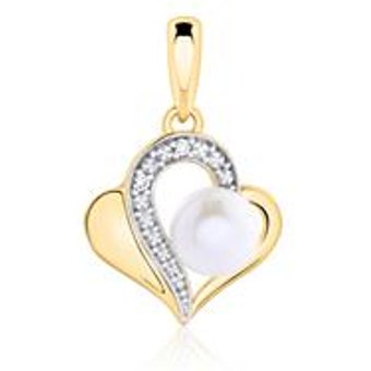 Herzanhänger aus 14K Gold mit Perle und Brillanten