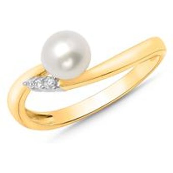 585er Gelbgold-Ring Perle 3 Diamanten 0,0335 ct.