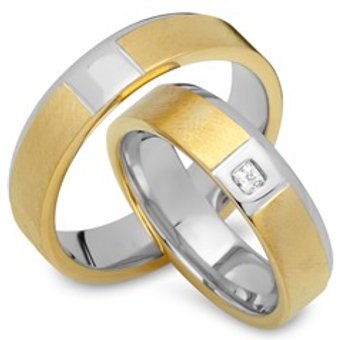 Trauringe 585er Gelb- Weissgold mit Diamant