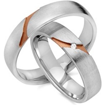 Trauringe 750er Rot- Weissgold mit Diamant