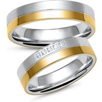 Trauringe aus Gelb- und Weißgold mit 5 Brillanten
