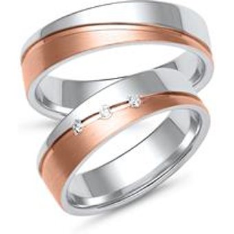 Eheringe aus Weiß- und Roségold mit 3 Brillanten