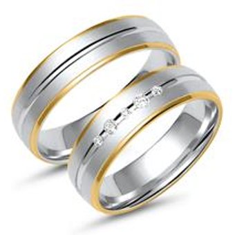 Eheringe aus Weiß- und Gelbgold mit 5 Diamanten