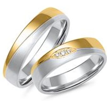 Eheringe aus Weiß- und Gelbgold mit 3 Diamanten