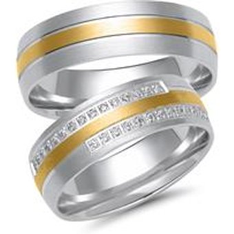 Eheringe aus Weiß- und Gelbgold mit 30 Diamanten