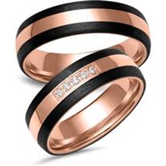 Eheringe aus Roségold und Carbon mit 5 Brillanten