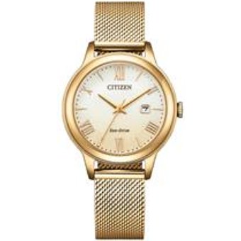Armbanduhr für Damen mit Eco-Drive, Edelstahl, IP Gold