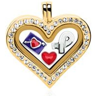 Set Herz Medaillon Charms 925er Silber gold