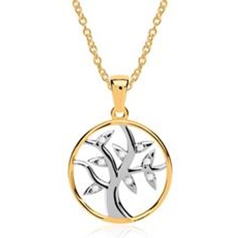 Kette Lebensbaum Anhänger 333er Gold bicolor