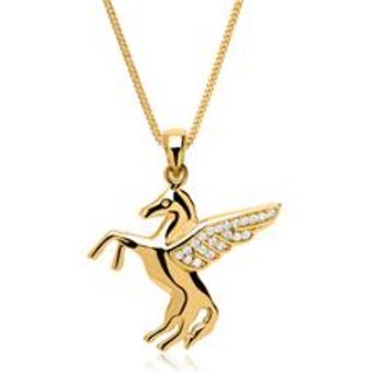 Kette geflĂĽgeltes Pferd 333er Gold mit Zirkonia
