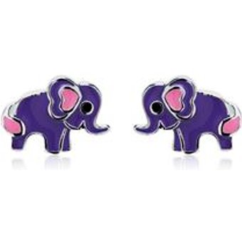 Kinderohrstecker lila Elefant aus 925er Silber