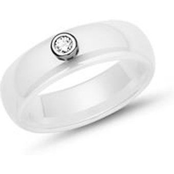Weißer Keramikring für Damen mit Zirkonia, gravierbar