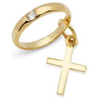 Gold Taufring: 333er Zirkonia Kreuzanhänger