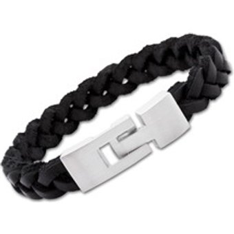 Armband Leder Edelstahlverschluss schwarz