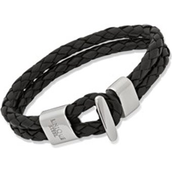 Schwarzes Echtleder Armband moderner Verschluss