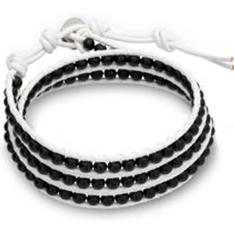 Weißes Lederarmband mit Onyx