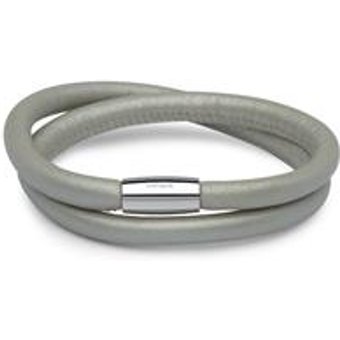 Zweireihig gewickeltes Lederarmband für Charms grau