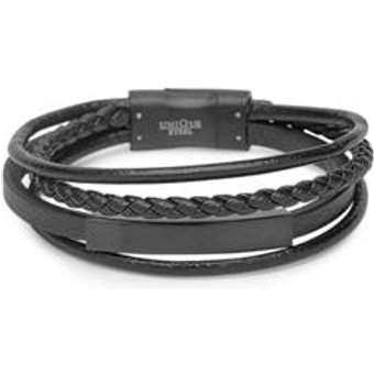Gravierbares Kunstlederarmband 4 Strähnen schwarz