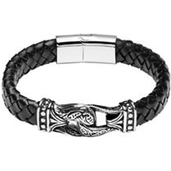 Herrenarmband aus schwarzem Leder und Edelstahl