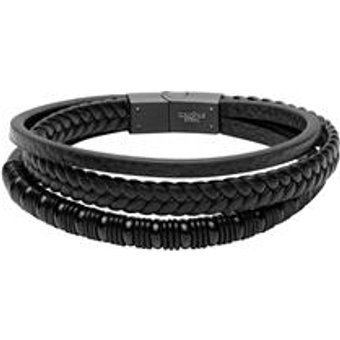 Dreisträngiges Armband aus schwarzem Kunstleder, gravierbar