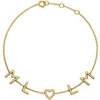 Damenarmband aus 585er Gold mit 5 Buchstaben, Symbolen