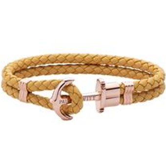 Phrep Armband aus Leder in Canary mit Anker in Rosé