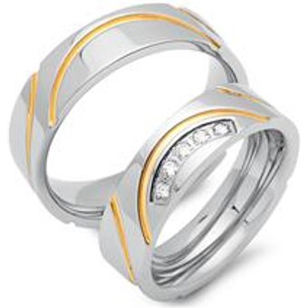 Eheringe Edelstahl teilvergoldet 6mm Zirkonia