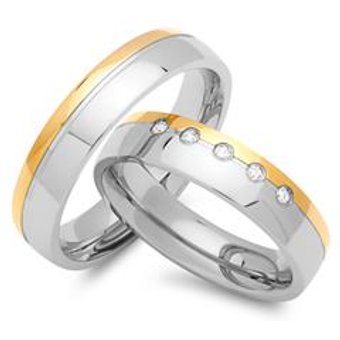 Eheringe Edelstahl teilvergoldet 5mm Zirkonia