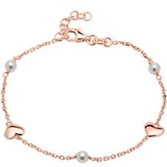 Rosévergoldetes 925er Silber Armband Herzen und Perlen