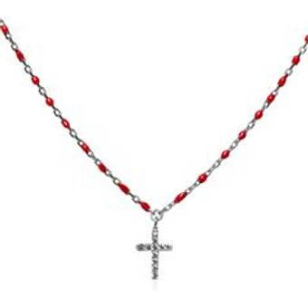 925er Silberkette Kreuz mit roter Emaille