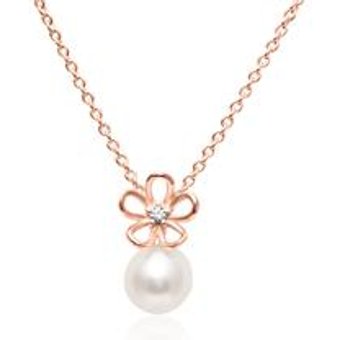 Damenkette aus 925er Silber mit Perlenanhänger, rosé