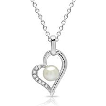 925 Silberkette Herz Perle Zirkonia