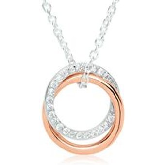 925er Silberkette mit Anhänger rosé Bicolor und Zirkonia
