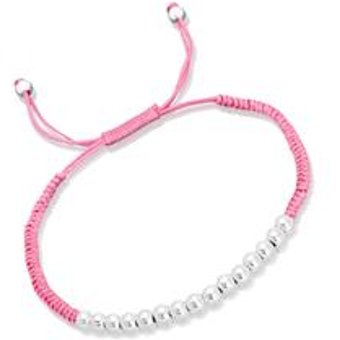 Pinkfarbenes Textilarmband mit Silberelementen