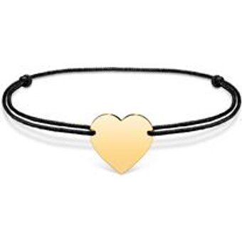 Gravurarmband aus schwarzem Textil mit Herz, gold