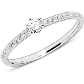 14K Weißgold Verlobungsring mit Diamanten gravierbar