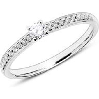 14K Weißgold Verlobungsring mit Diamanten gravierbar