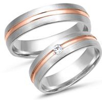 Trauringe 333er Weiss- Rotgold mit Brillant