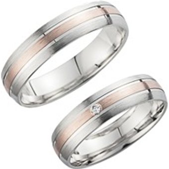 Eheringe Rot- und Weißgold mit Diamant Breite 5 mm