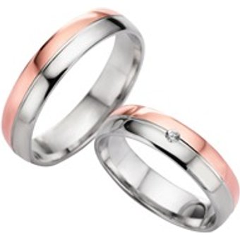 Eheringe Rot- und Weißgold mit Brillant Breite 5 mm