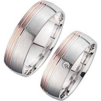 Eheringe Rot- und Weißgold mit Diamant Breite 6,5 mm