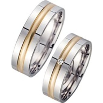 Eheringe Gelb- und Weißgold mit Diamant Breite 6 mm