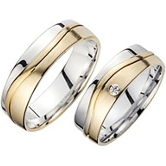 Eheringe Gelb- und Weißgold mit Brillant Breite 6 mm