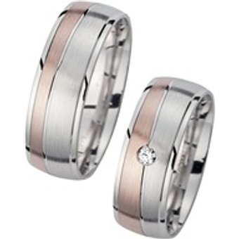 Eheringe Rot- und Weißgold mit Brillant Breite 7 mm