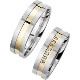 Eheringe Gelb- und Weißgold mit Brillanten Breite 6 mm
