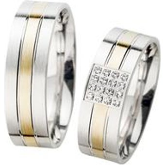 Eheringe Gelb- und Weißgold mit Brillanten Breite 6,5 mm
