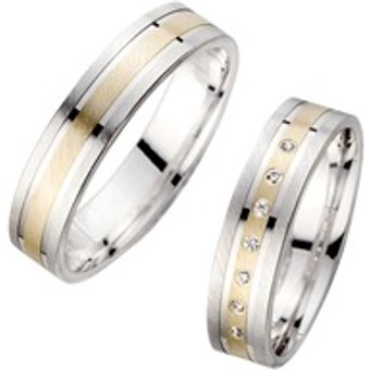 Eheringe Gelb- und Weißgold mit Diamanten Breite 5 mm