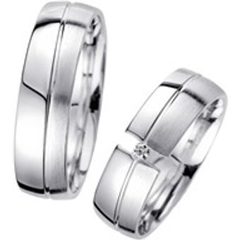 Eheringe Weißgold mit Diamant Breite 6 mm