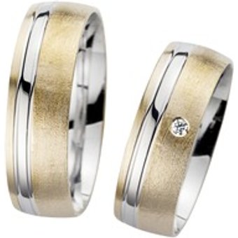 Eheringe Gelb- und Weißgold mit Brillant Breite 6,5 mm