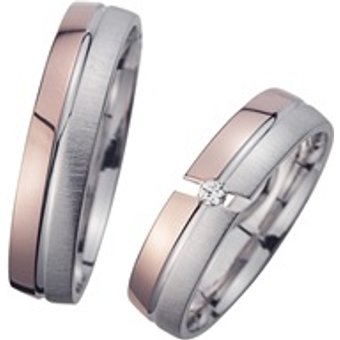 Eheringe Rot- und Weißgold mit Diamant Breite 5 mm